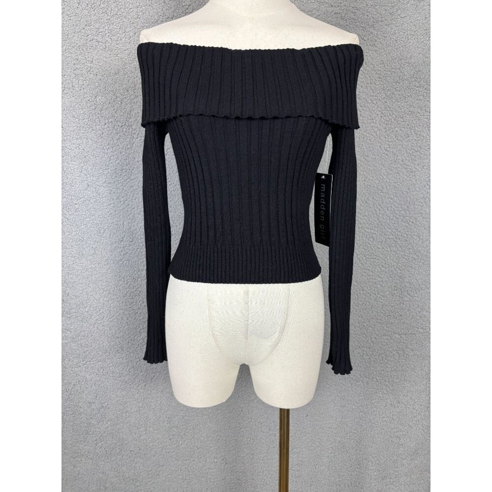 Madden Girl Juniors' Black Off-Shoulder Ribbed Sweater Size Medium NWT's